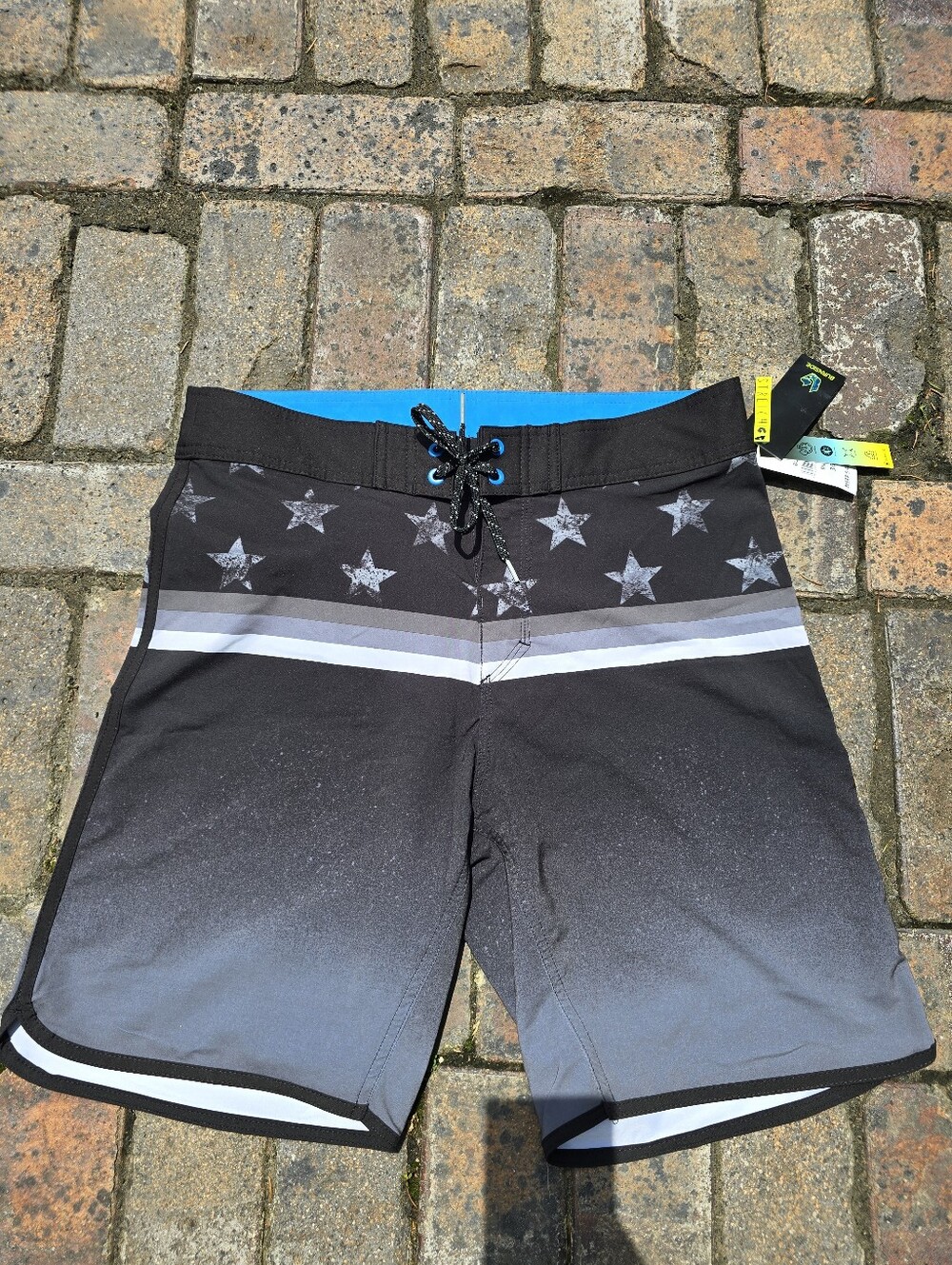burnside Black and Blue Star-Print Hybrid Board Shorts. Swim NWT 30 Waist